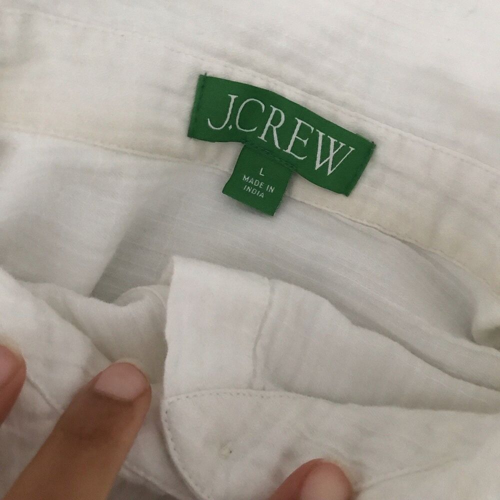J Crew White Striped Longline Collared 100% Cotton Tunic Top Shirt Neutral L - Picture 10 of 10